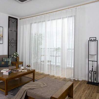 [2 Piezas]Cortina de Tul "Hilo Dorado" 137x230 cm - Instalación Sencilla Sin Taladros, Textura Lino Algodón, Translúcida y Decorativa para Sala, Dormitorio o Balcón | Colección 2026