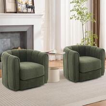 Silla de salón giratoria 360 grados vintage escandinava tapizada en terciopelo de peluche con respaldo a rayas y acolchado mullido silla cómoda para living dormitorio - Verde - Ver 7