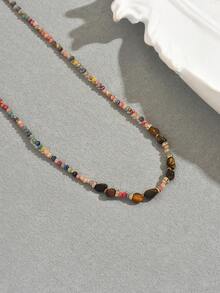 1件女士时尚简约不对称宝石水晶串珠项链，适合日常佩戴（珠子颜色随机） - 多色-N1292 - 查看 3