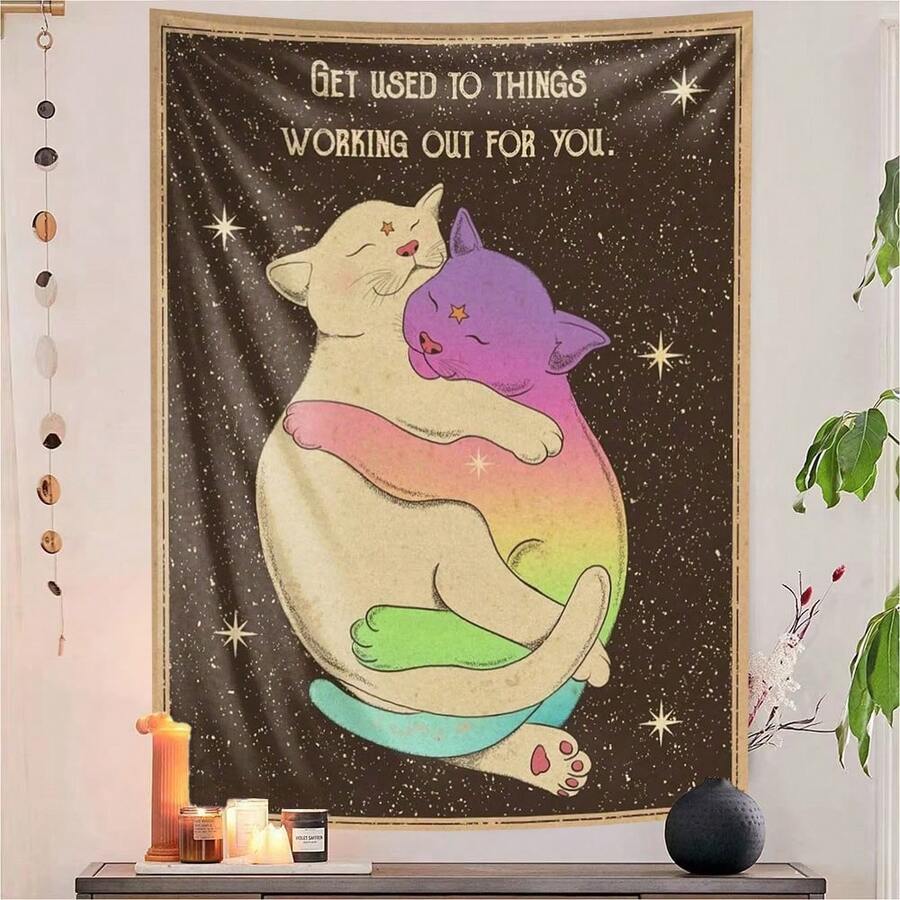1 tấm thảm treo tường hình mèo mặt trăng và lá bài Tarot, thảm treo tường phong cách cổ điển, tranh trang trí nghệ thuật Tarot, quà tặng trang trí cho phòng ngủ và phòng khách. - Nhiều màu - Xem 1