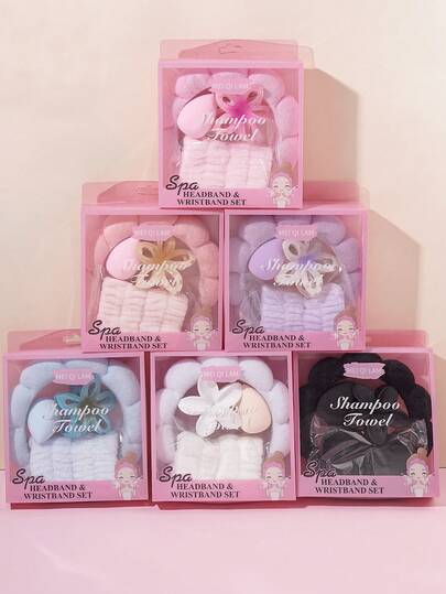 5pcs Velvet Headband Wash Face Set, Includes Sponge Spa Headband For Face Washing Or Cleansing, Wristband And Large Flower Hair Clip As Bonus, Fluffy Makeup Cleansing, Mask, Skincare And Haircare Accessories Set, Comes With Elegant Gift Box For Party Favors Or Daily Use