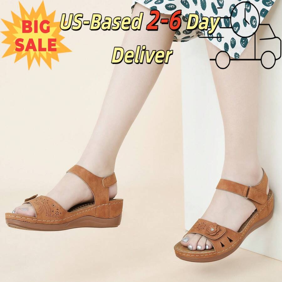 Ecetana Women's Summer Sandals: Open-Toe Sport Sandals With Arch Support & Floral Decor Platform Design | Comfortable Orthopedic Beach Shoes For Walking, Travel & Casual Outings | Thick Cushioned Sole With Breathable Construction.Zapatillas Elegantes De Mujer,Sandalias Planas De Mujer,Beach Sandals. - 棕色 - 查看 1