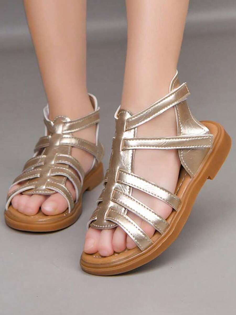 1 Pair Girls' Gold Fashion Versatile Comfortable Stylish Roman Sandals - Gold - View 1
