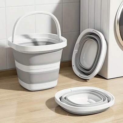 2pcs/1pc Folding Bucket, Folding Water Scoop, Portable Plastic Bucket, Does Not Take Up Too Much Space After Folding, Portable Outdoor Car Fishing Bucket, Household Large Capacity Dirty Clothes Basket, Washing Bucket, Foot Soaking Bucket, Multifunctional Folding Bucket, Home Organizing Storage Box