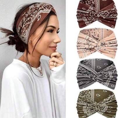 4pcs Women's Elastic Tie-Dye Headbands, Vintage Style Suitable For Sports, Yoga, Makeup, SPA, Fashion Accessories Summer Hair Accessories Beach Claw Clips Vacay Hair Clips