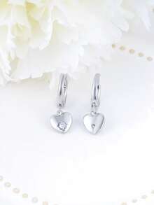 Bông tai bạc 925, bông tai tối giản, bông tai nhỏ nhắn, bông tai mặt dây chuyền hình trái tim, bông tai đính đá Cubic Zirconia, bông tai dạng vòng, thích hợp để đeo hàng ngày, quà tặng sinh nhật. - Bạc - Xem 5