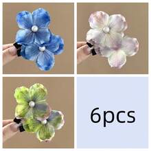 1/2/4/6个装女士夏威夷海滩花朵发夹，人造花朵和珍珠双层刘海侧夹，适合婚礼、海滩派对、休闲场合 - 彩色 - 查看 12