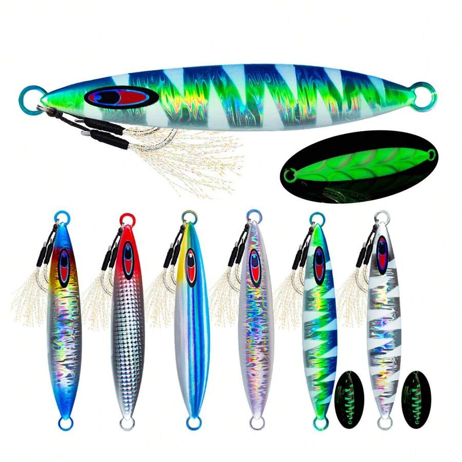 6Pcs Luminous Jig Lure Fast Sinking Jigging Long Casting Lure 40G-200G Metal Bait With Sharp Hooks For Sea Fishing ﻿ - Multicolor - View 1