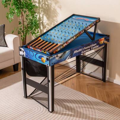  COSTWAY 10-In-1 Combo Game Table Set, Multi Arcade Table W/ Ping Pong, Pool, Basketball, Foosball, Hockey, Archery, Shooting, Darts & Pinball For Home, Game Room, Friends & Family, Blue
