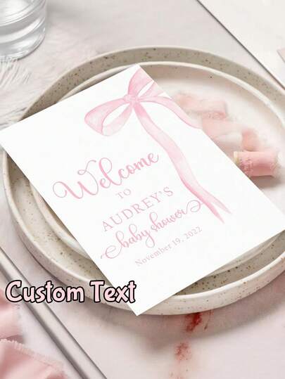 1/2/5/10/20/30/40/50 chiếc Thiệp mời hình nơ hồng tùy chỉnh, Thiệp mời dự tiệc màu hồng nhạt, Văn bản cá nhân hóa, Trang trí sinh nhật, Chất liệu in phẳng, Quà lưu niệm, Thiệp tùy chỉnh