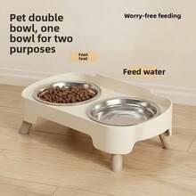 不锈钢宠物喂食器，双碗设计，带水碗，旨在促进宠物健康喂养，配有可爱有趣的饮水和食物分配器。包含防滑不锈钢双碗，易于清洁。 - 均碼 - 查看 10