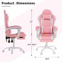 Gaming Chair With Headrest And Lumbar Support, Ergonomic High Back Office Chair, Racing Style Executive Computer Desk Chair, Leather Adjustable Swivel Task Chair For Home Office (White) - Pink White - View 3