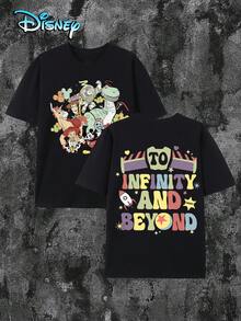 Disney Casual Cotton Round Neck Short Sleeve T-Shirt With Toy Story Graphic Print - 黑色 - 查看 1