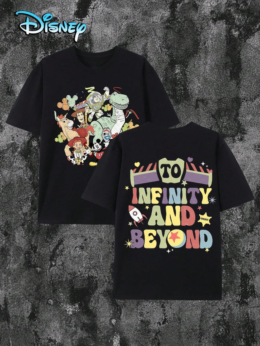 Disney Casual Cotton Round Neck Short Sleeve T-Shirt With Toy Story Graphic Print - 黑色 - 查看 1
