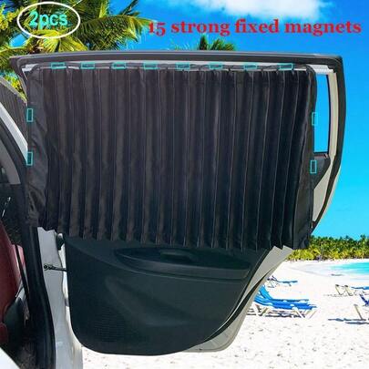 4pcs/Set Car Sun Shades, Sun Blocking & Shading, Universal Car Window Sunshade, Retractable Sunshade, Automotive Accessories, Magnetic Black UV Protection Windshield Sunshade