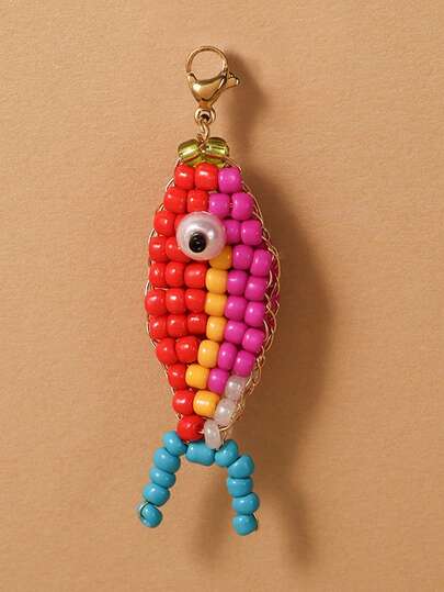 Accesorio de moda estilo europeo talla grande vendido, llavero con forma de pez hecho a mano con cuentas de colores