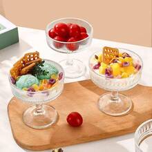 2pcs Ice Cream Shaped Glass Cups, High-Quality Ins Style Yogurt/Pudding Bowls - Multicolor - View 3