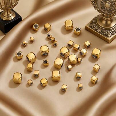 50pcs Stainless Steel Fashion Square Beads, Suitable For Jewelry Making, Bracelets, Necklaces, And DIY Handmade Jewelry Accessories