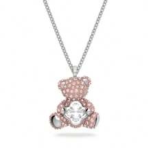 SWAROVSKI TEDDY 可愛浪漫泰迪粉小熊項鍊鎖骨鏈項鍊女女友禮物聖誕節禮物情人節禮物七夕禮物生日禮物女友禮物 - 淺粉色 - 查看 2