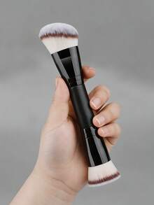 4支装专业化妆刷套装，带礼盒，平头粉底刷，双头设计，三角形刷毛头，用于修容遮瑕。 - 黑色 - 查看 4