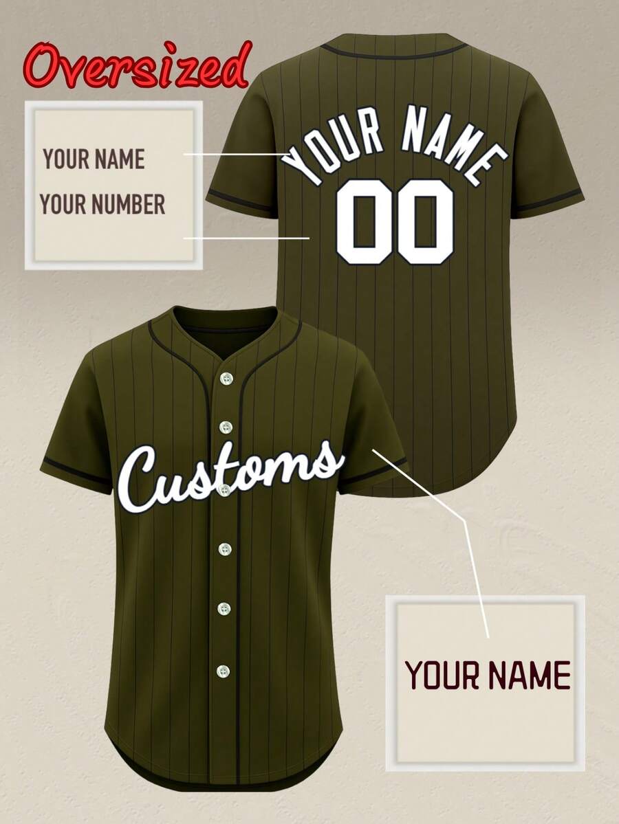 Customizable Men's Army Green Baseball Jerseys Plus Size, Personalized Name Number, Personalized Team Name, Free Design,Outdoor Sports Summer