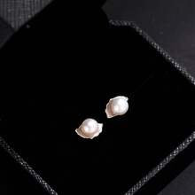 1 Đôi bông tai ngọc trai nước ngọt tự nhiên bằng bạc nguyên chất S999, thiết kế vỏ sò tối giản, trang sức xỏ tai dành cho nữ. - Bạc - Xem 2