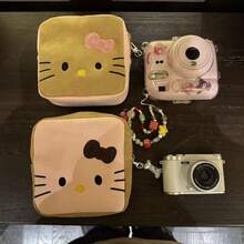 SANRIO 1 pieza Bolsa de cosméticos de gamuza bordada con gatito, bolsa cuadrada pequeña de gran capacidad para almacenar toallas sanitarias, organizador portátil de artículos esenciales - Ver 8