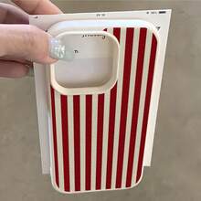 1个时尚红白条纹UV印花图案皮革质感手机壳，兼容 XR 11 12 13 14 15 16 Plus 17 Pro Max Air系列，A13、A14、A15、A16、A21S、A32、A33、A34、A35、A36、A52、A53、A54、A55系列，高端保护壳，适合作为礼物，男女皆宜，情人节礼物 - 彩色 - 查看 2