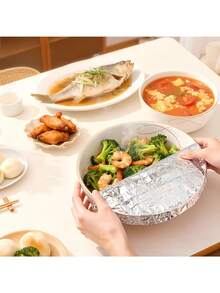 45片装铝箔保温盖 - 铝箔盖，厨房保鲜隔热膜盖，适用于碗、盘、碟 - 保温保鲜，防虫防尘，轻便防护盖，优质铝箔纸 - 銀色 - 查看 5