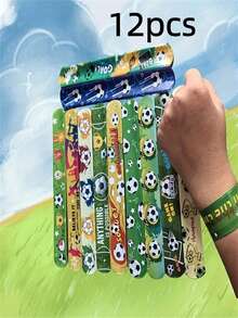 48 piezas Brazaletes con tema de fútbol, brazaletes de golpe de fútbol, recuerdos de fiesta con patrón de fútbol colorido, brazaletes creativos adecuados para regalos de fiesta, cumpleaños, aniversarios, celebraciones con tema deportivo, festivales, de colores duraderos y brillantes - Multicolor - Ver 14