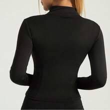 Women's Slim Fit Fitness Jacket With Zipper And Long Sleeves For Gym, Yoga, Running, And Workout. - 黑色 - 查看 3
