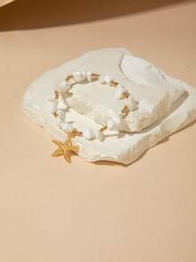 1pc Bohemian Style Metal Starfish & Bead Anklet, Unique Design Foot Jewelry, Practical Gift For Girlfriend/Best Friend - 31779-ank-g-eP - View 6