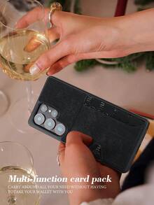 1pc Denim Material Anti-Drop Multifunctional Card Holder 2-In-1 Phone Case Suitable For Samsung Galaxy S20 Ultra/ Galaxy S21 Plus/ Galaxy S21 Ultra/Galaxy S22 Plus/Galaxy S23 S24 S25 Ultra/ - Black - View 5