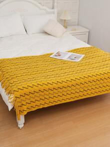 Chăn len dệt kim trang trí có tua rua ấm áp - Mềm mại & Nhẹ - Thích hợp cho ghế sofa, giường ngủ và du lịch - Phong cách nhà nông màu kaki và kem - Khăn quàng cổ AB màu vàng - Xem 5