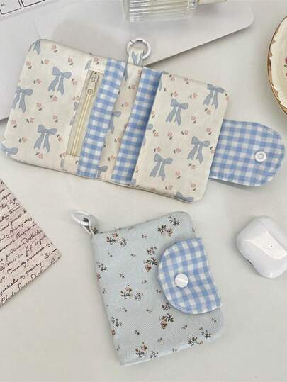 A Cute Floral Print Wallet For Girls, Featuring An Exquisite Pendant, A Compact Design, A Portable Card Holder For Students, A Button Coin Purse, A Simple And Stylish Small Bi-Fold Wallet, A Cute Wallet, A Women's Mini Wallet, A Wallet, An ID Holder, A Small Wallet, Bank Cards, And A Valentine's Day Gift.