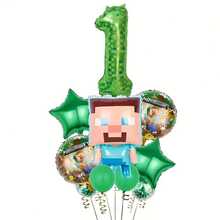 10pcs Themed Number Balloons Set, Pixel Style Steve Design, Birthday Party Decorations, Wall Backdrop - View 18