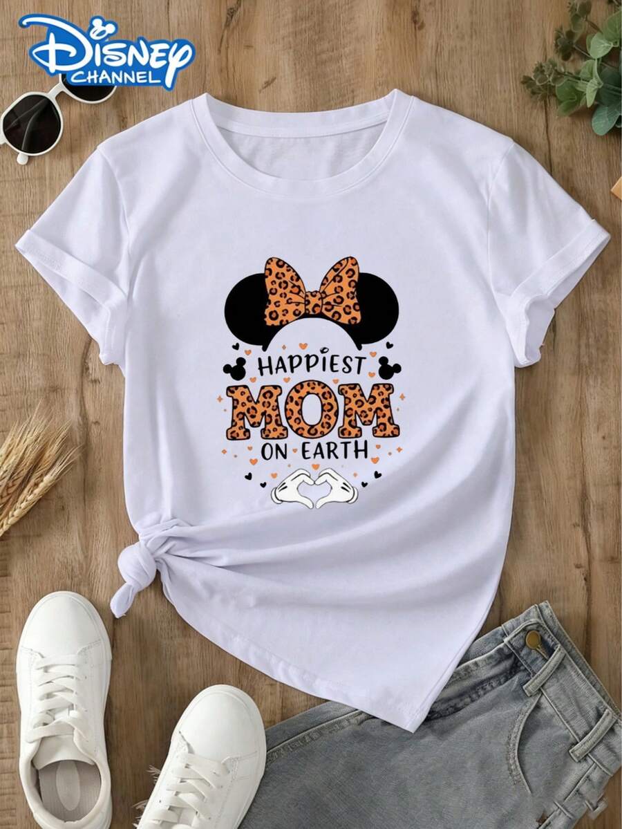 This Disney Women's T-Shirt Features A Disney Mom Theme With Leopard Print And Heart Elements, Offering A Casual And Versatile Style. Ideal For: Disneyland Photos, Family Vacations, And More. Made From Soft, Comfortable, And Durable Fabric, This Spring/Summer Women's Crew Neck T-Shirt Is Perfect For Everyday Wear-Shopping, Parties, Travel, Or Gatherings. It Also Makes A Thoughtful Gift. - White - View 1