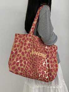 1个个性化女士单肩包，可定制姓名刺绣斜挎包，大容量豹纹休闲帆布手提包，适合日常使用，可作为礼物送给家人、朋友，也适合圣诞节、复活节、春节、母亲节、妇女节、情人节、教师节、护士节、生日等场合。 - 彩色 - 查看 4