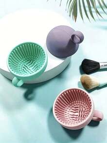 1pc Makeup Brush Cleaning Bowl, Solid Silicone Brush Mat, Silicone Makeup Brush Cleaning Bowl, Brush Cleaning Mat, For Cleaning Eyebrow Brush, Blush Brush, Powder Blush Brush, Eyeshadow Brush - Multicolor - View 2