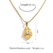 1 chiếc dây chuyền mặt dây chuyền hình ngôi sao và mặt trăng cổ điển bằng thép không gỉ, trang trí lá vàng và đá Zirconia, trang sức thanh lịch cho cả đeo hàng ngày và dự tiệc. - Vàng - Xem 15