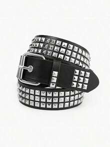 1 pieza Cinturón unisex de unicolor con tachuelas, lentejuelas y cristales, adecuado para adolescentes, uso casual, al aire libre, deportivo, vacaciones, viajes, graduación, cumpleaños y uso diario - Negro - Ver 5