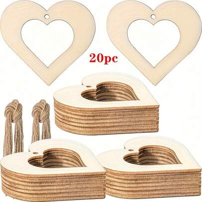 20pcs Unfinished Hollow Wooden Heart Shapes, Suitable For Valentine's Day Wooden Heart Decor, Painting, Dyeing And Hanging Decoration, Ideal For DIY Crafts, Wedding Decoration, Engagement Party, Painting Supplies, Holiday Ornaments, Durable And Multipurpose For Wall Decor, Wedding Gifts, Birthday Party, Anniversary, Rustic Wedding, Room Decor, Adult Crafts, Homemade Activities, Bedroom Decoration, Outdoor Hanging, Art Supplies, Girlfriend Gifts