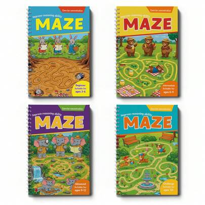 迷宫冒险解谜练习册，经典路径助你找到脑筋急转弯，提高专注力和问题解决能力，简洁明了的布局，方便随时随地进行日常练习。