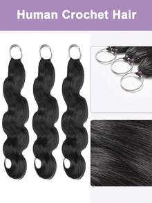 Tóc móc sợi tự nhiên dành cho nữ, kiểu sóng nhẹ, dài 24 inch, 50g, đã được tách sẵn, kiểu lông vũ, tóc nối móc sợi tự nhiên màu đen. - SNatural - Xem 3