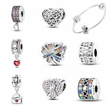 1 Pc Fashion Heart Sparkling Beads Dangle Charm Silver Plated Fit Bracelet Necklace DIY Holiday Gift - Multicolor - View 1