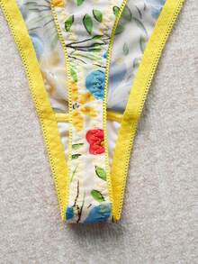 2pcs Women's Sexy Embroidered Mesh Sheer Camisole Bra Set, Suitable For Party And Carnival Wear - Yellow - View 6