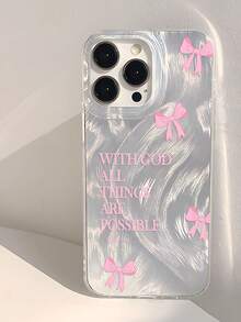 Minimalist Bowknot Religious Slogan Pattern Phone Case, Transparent Thick Protective Cover Compatible With Samsung A05, A05S, A13, A14, A15, A53, A54, A55, A56, S22, S23, S24, S25, Compatible With IPhone 11, 12, 13, 14, 15, 16, 17 Pro Max - Multicolor - View 1