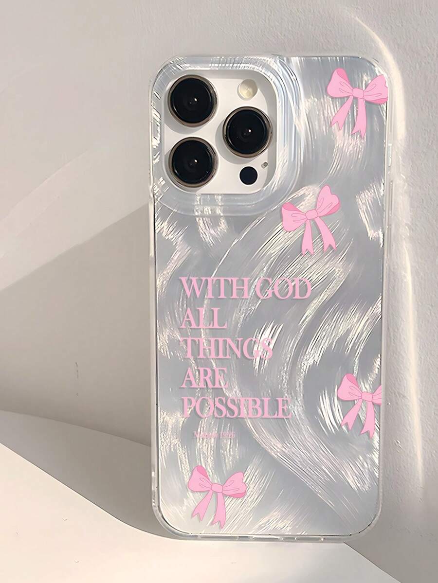 Minimalist Bowknot Religious Slogan Pattern Phone Case, Transparent Thick Protective Cover Compatible With Samsung A05, A05S, A13, A14, A15, A53, A54, A55, A56, S22, S23, S24, S25, Compatible With IPhone 11, 12, 13, 14, 15, 16, 17 Pro Max - Multicolor - View 1