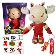 Mascota Oficial Mundial 2026 México United States Canada: Peluche de Colección Alce de Canadá con Caja de Regalo de Lujo, Llavero Temático y Stickers - Set de Souvenir de Fútbol Premium para Fans y Niños - Rojo - Ver 1