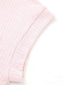 Acelitt Cute Light Pink High Collar Pocket Striped Casual Short Sleeve T-Shirt, Summer - Pink - View 10